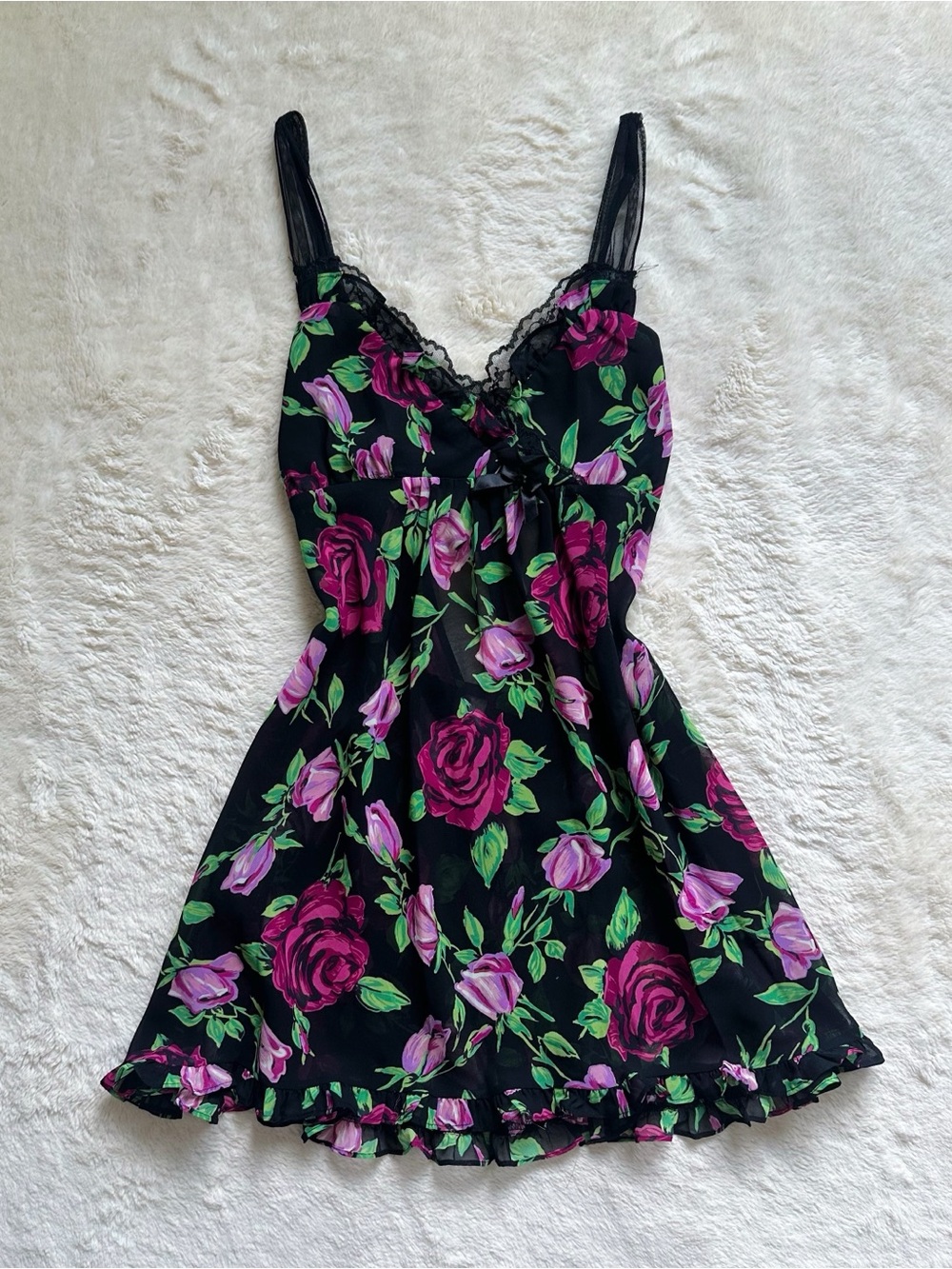betsey johnson black + pink floral chemise